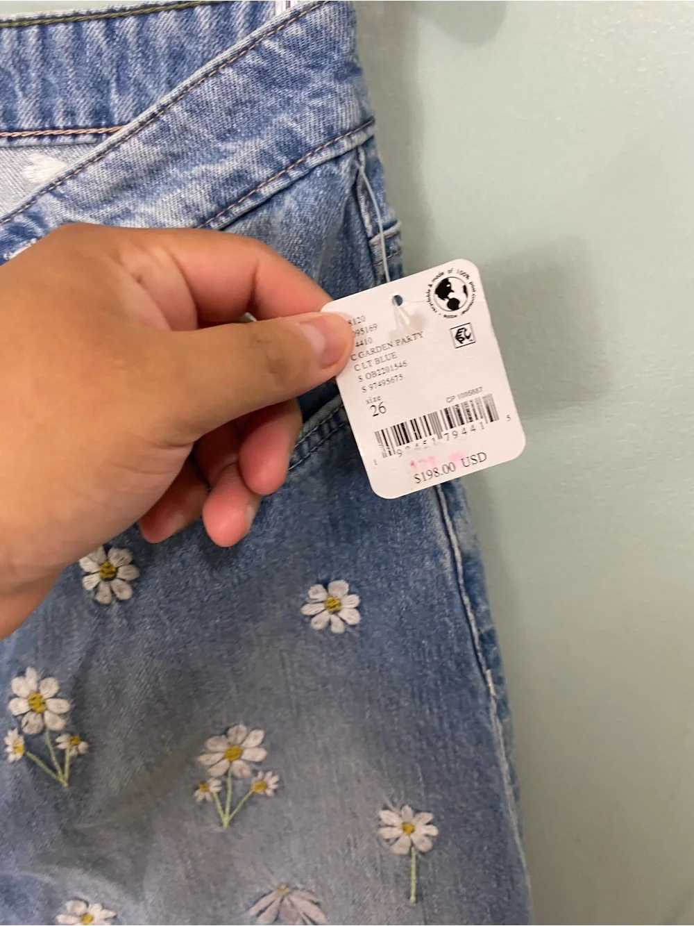 Free People Daisy Mae Embroidered Skirt Denim Jean Floral Blue Size 26